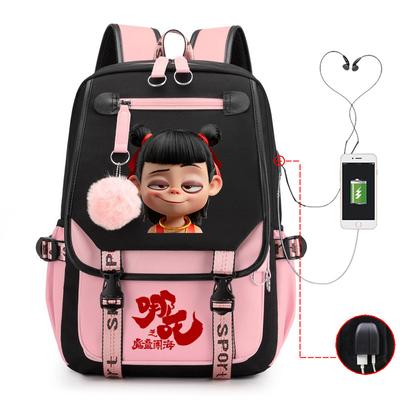 Cartoon Movie Nezha Printing Leisure Burden Reduction Travel Bag Backpack Multi-function Large Capacity USB Student Schoolbag