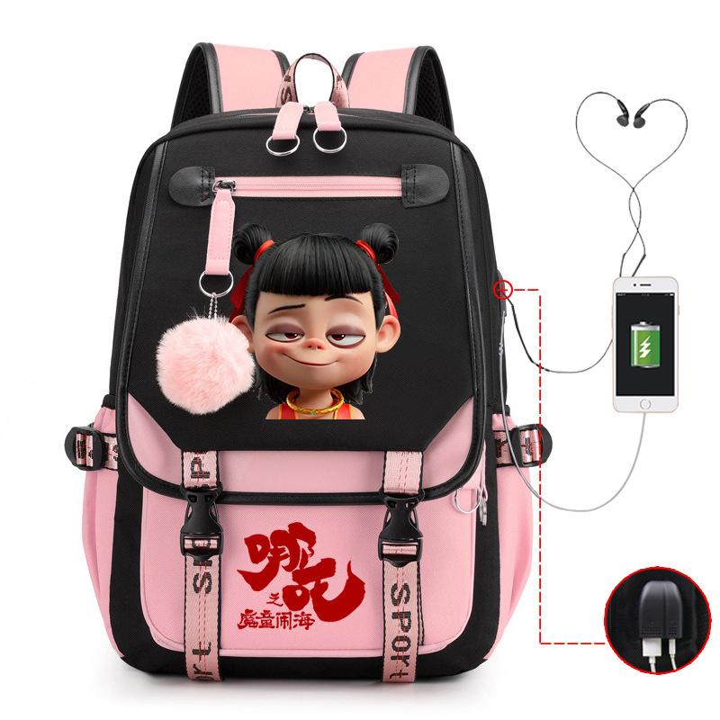 

Мультфильм Нечжа принт досуг снижение нагрузки дорожная сумка рюкзак многофункциональный большая вместимость USB студенческий школьный рюкзак No Specification