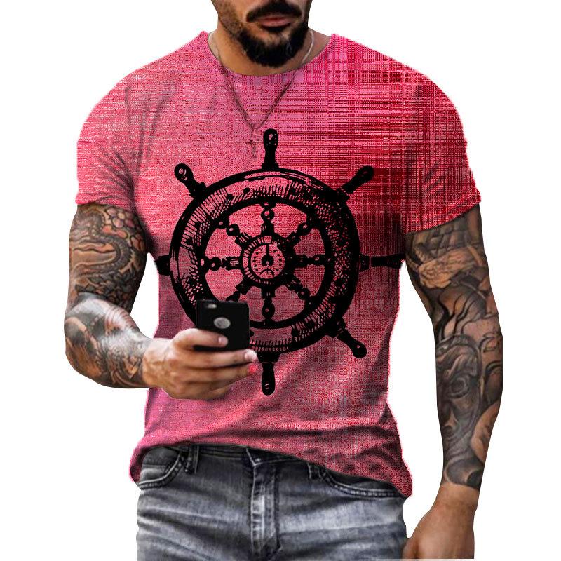 Retro Fashion Compass Compass Pattern 3D Printed Men's Street Loose T-shirt
