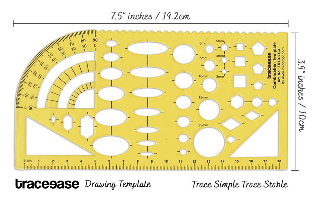 Traceease Geometric Drafting Combination Template Drawing Stencil, Designing Template Measuring Ruler