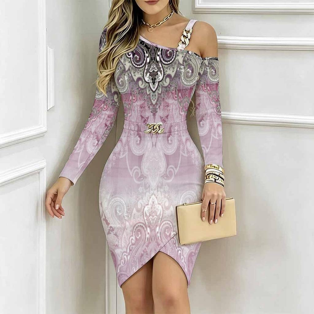 Women Plus Size Asymmetric Cold Shoulder Colorful African Tribal Geometric Print Wrap Bodycon Midi Dress