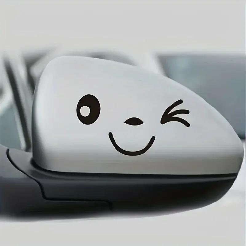 2pcs Cute Cartoon Smiling Face Car Stickers For Motorcycle Truck Rearview Mirror Your