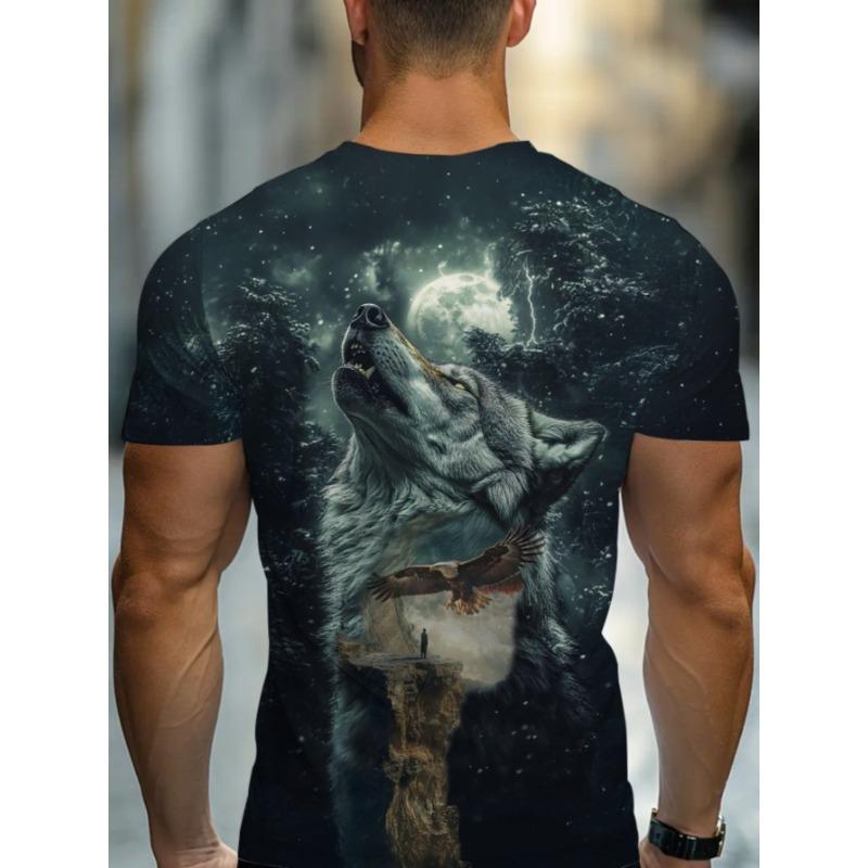Men s Howling Wolf 3D Printed T-Shirt Full Moon Night Forest Graphic Tee Cool Flying Eagle Landscape Short Sleeve Casual Top Streetwear Men Clothing S разноцветный