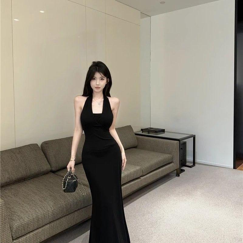Summer New Diamond Chain Skirt Suspender Neck Slim Dress Red Pure Desire Spice Halter Fishtail Dress