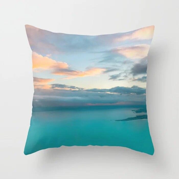 Summer Vacation Cushion Cover Pink Beach Wave Mountain Sofa Pillowcase Bedroom Home Car Office Accessories