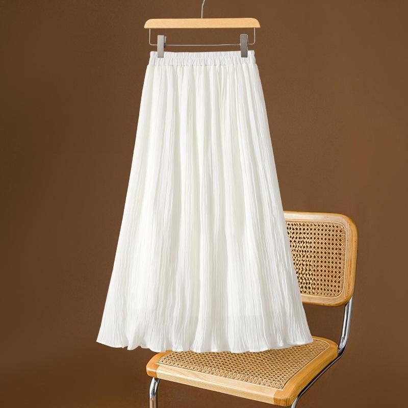 

Лето 2025 Женская белая сетчатая юбка миди А-силуэта из шифона с высокой талией L (105-115 jin) белый