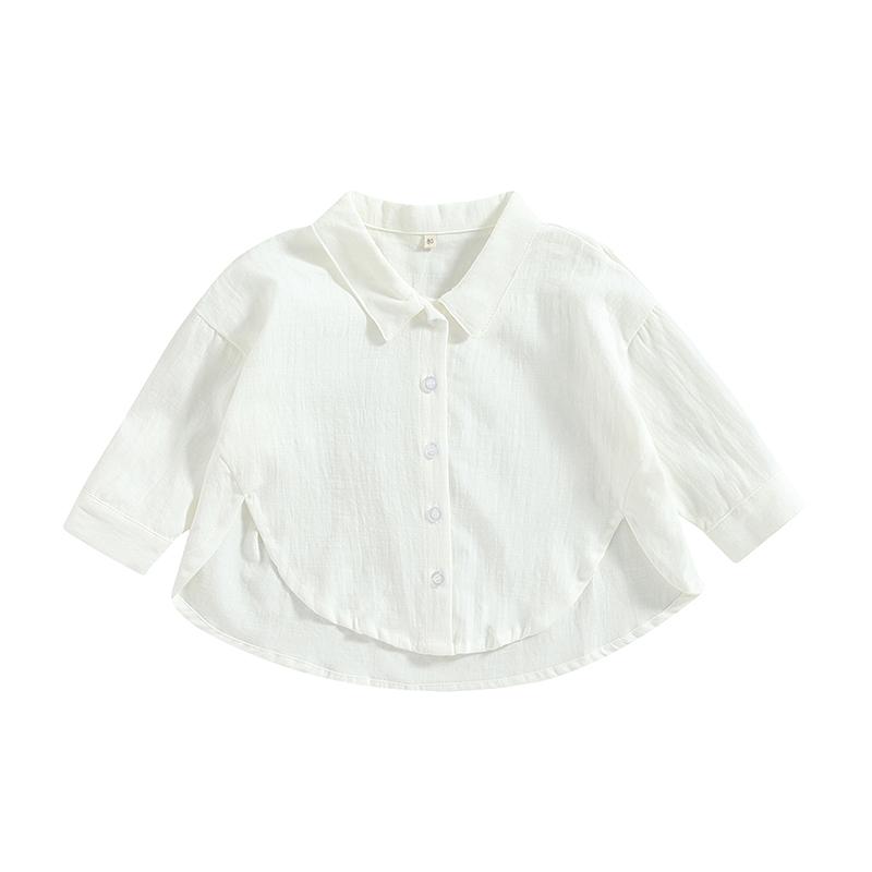 

Хлопковые повседневные детские рубашки для маленьких девочек и мальчиков, летние топы с короткими рукавами и воротником с лацканами, однотонные рубашки на пуговицах 80 белый