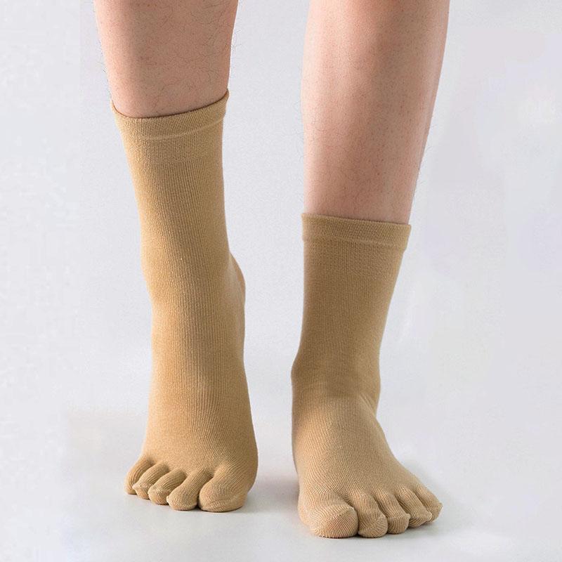 Chaussettes d'orteils en coton de couleur unie gris noir mi-mollet chaussettes pour femmes automne hiver chaud respirant chaussettes à cinq doigts