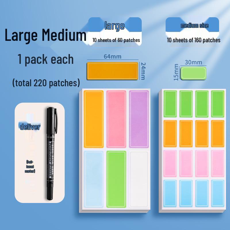 Waterproof Self-Adhesive Name Labels and Colorful Sticky Notes