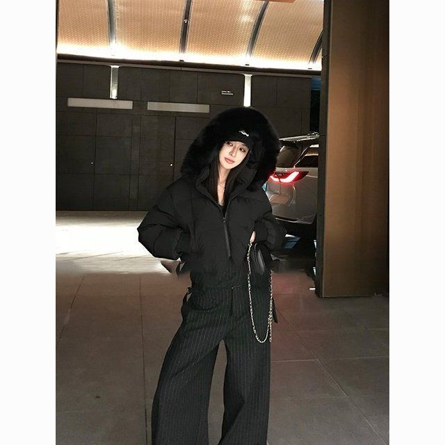 Simple Solid Color Short Parka Coat Street Zipper Hooded Short Cotton Clothing  Winter Clothes Women Jacket Women