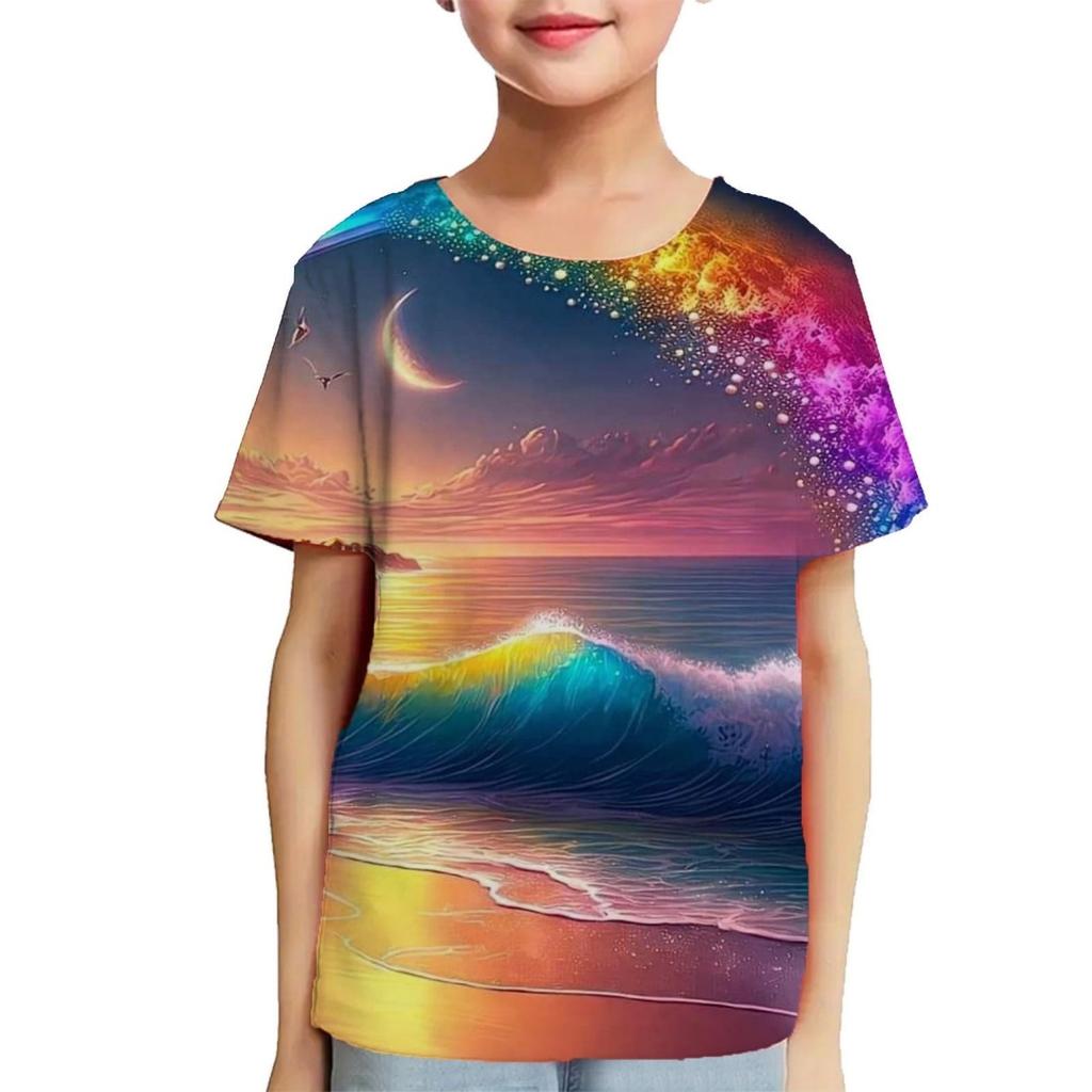 Fashion Children T-Shirts 3D Print Colorful Pattern Round Neck T-Shirts Casual Short Sleeve Tops Kids Tees Clothing