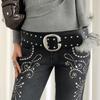 Rivet Leather Fur Belt Faux Fur Plush Belt Vintage Y2K Waistband  Daily