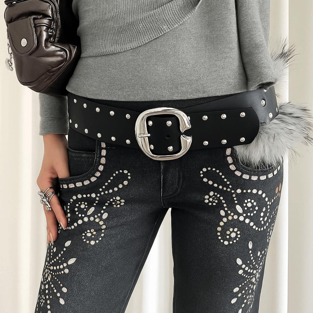 Rivet Leather Fur Belt Faux Fur Plush Belt Vintage Y2K Waistband  Daily