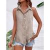 Camicia da Donna a Maniche Corte a Strisce Verdi e Bianche con Bottoni e Collo Top Casual Estivo