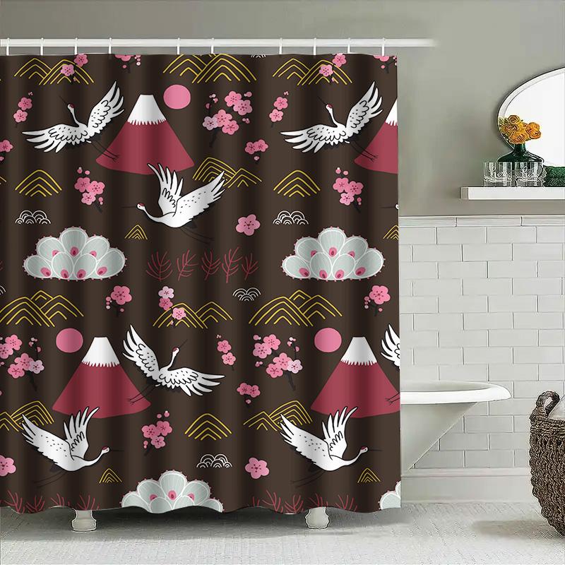 Adorable Mermaid Dog Shower Curtain Black Pug With Fish Tail Star Crown, Pink Background With Purple Accents Perfect For Bathroo