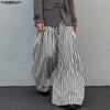 Men Elastic Waist Casual Loose Striped Wide Leg Trousers Long Palazzo Pants