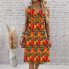Plus Size V Neck Sleeveless Dress Ink Mountain Stream Print For Water Town Sightseeing