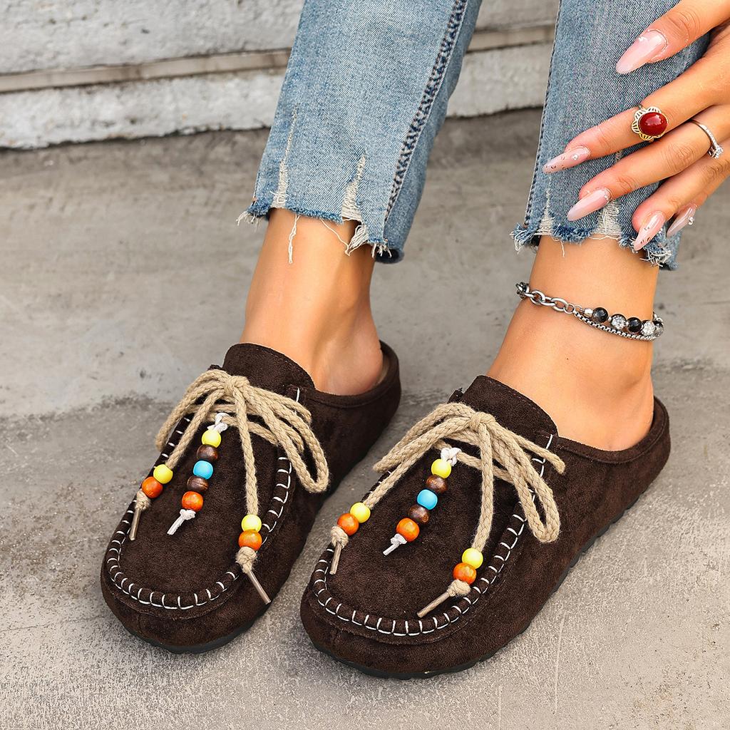 Fashion Women Slippers 2025 New Round Head Slippers Wear-resistant Flat Shoes Metal Buckle Soft Sole Anti-slip Sandals Slides Women