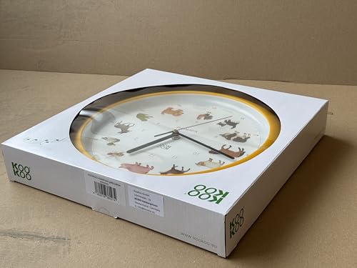 KOOKOO Kids World Yellow Animal Sounds Wall Clock with 12 Farm Animals Telling Time, Cute Wall Clock, Perfect for Kids' Rooms, Soothing Sounds