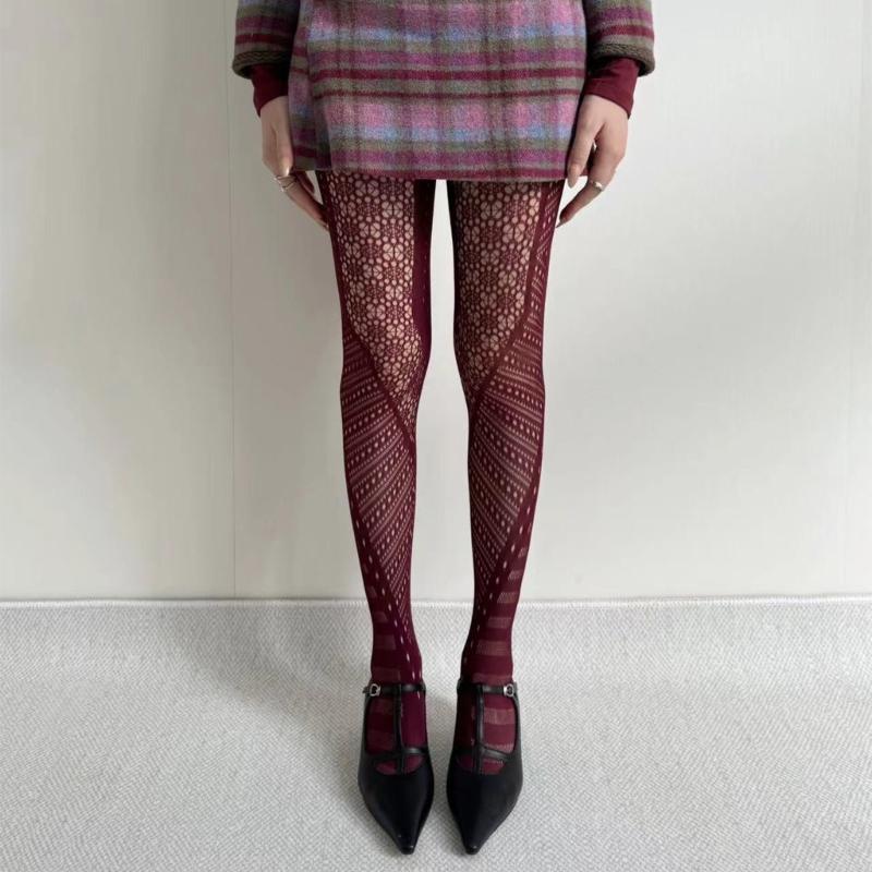 Winter Autumn Women's Irregular Geometric Patterned Fishnet Pantyhose High Elastic Sheer Mesh Tights Stockings Hosiery