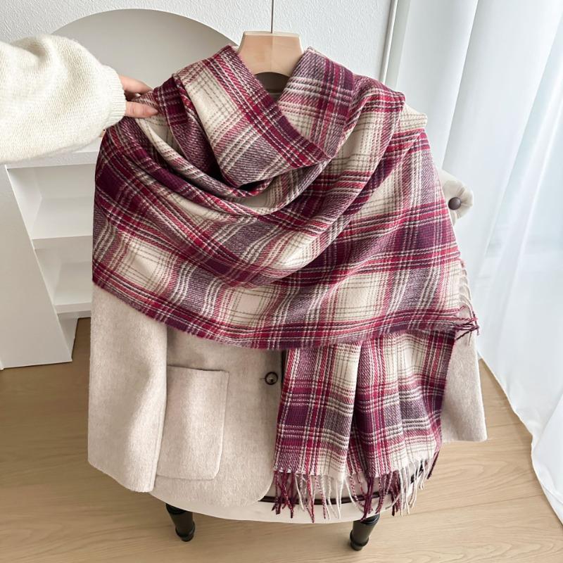 Atmosphere New Plaid Scarf Women's Winter Thickened Student Versatile Warm Cute Scarf