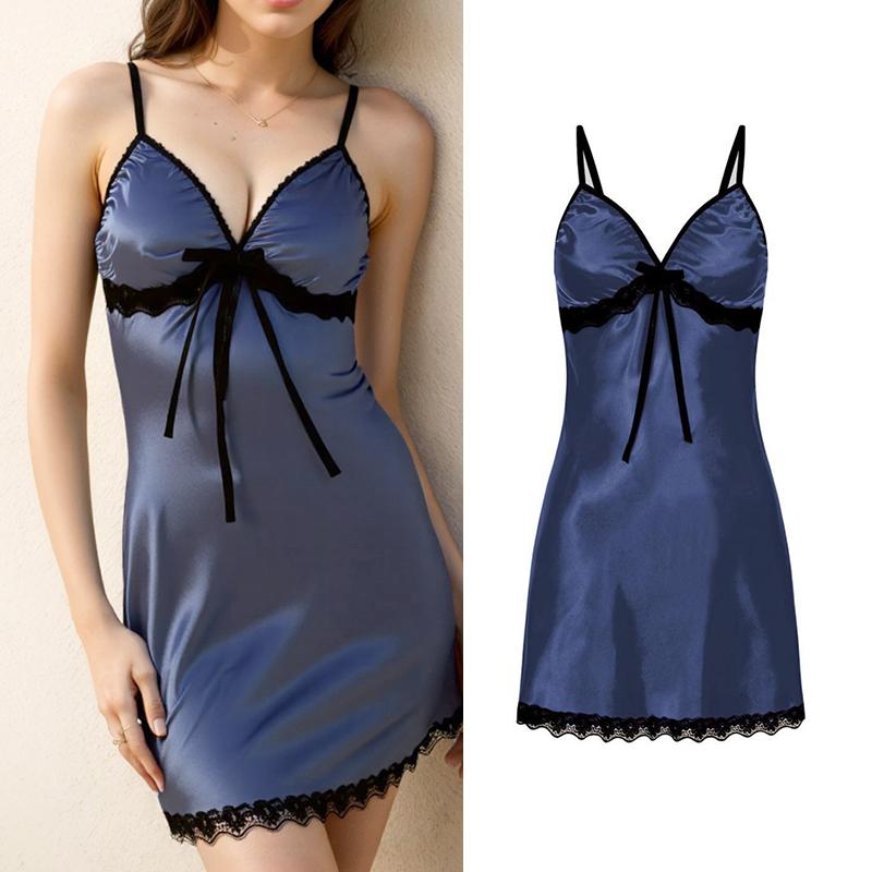 1 Stück Nachthemd Morgenmantel Nachtwäsche Damen Pyjama Negligee Träger Spitze Polypropylen Satin Seide