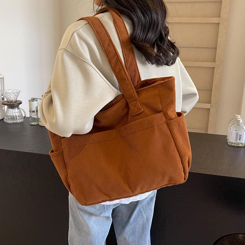 Large Capacity Corduroy Canvas Tote & Crossbody Handbag for Women - Versatile, Fashionable, High-End Shoulder Bag for Commute