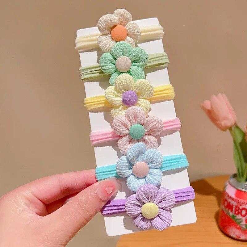 6 pièces filles nœud papillon bandes de cheveux couleur bonbon fleur cheveux cravates enfants élastiques bandes de caoutchouc élastique pour queue de cheval enfants accessoires de cheveux