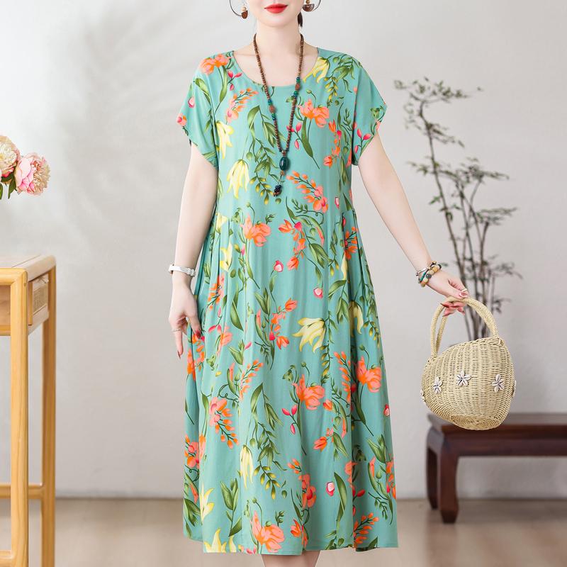 Plus Size Elegant Women Dresses Summer Vintage Clothes Short Sleeve Casual Long Dress