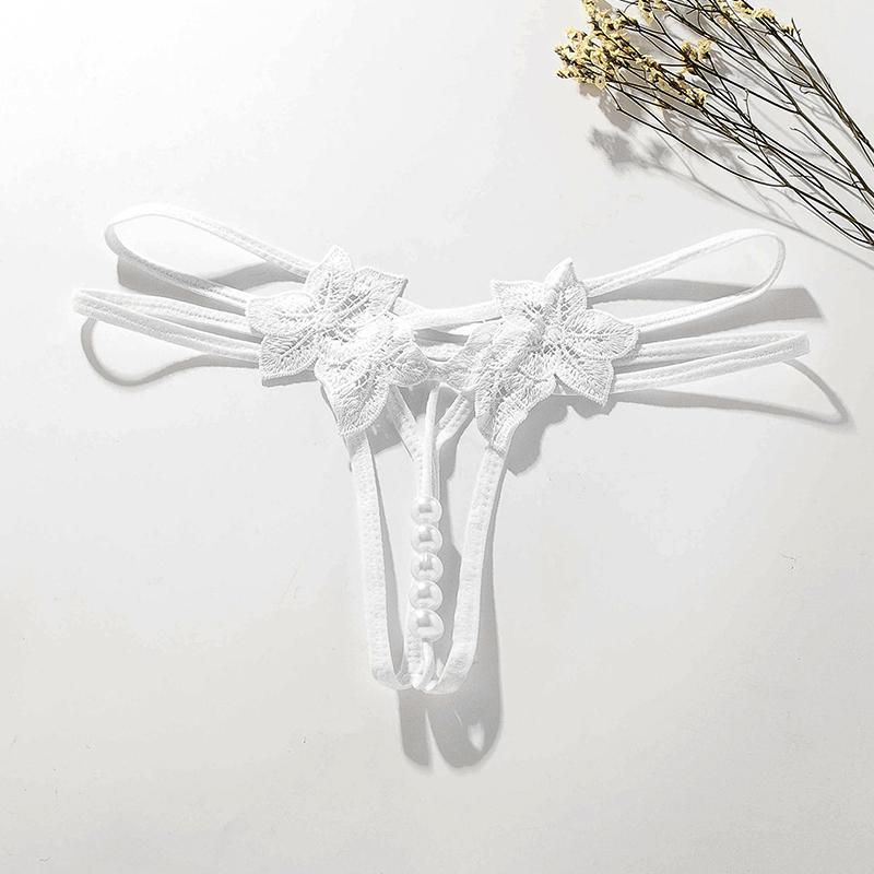 1Pc Solid Color Sexy Lace Panties Transparent Lingerie Open Crotch Briefs Underwear Women Thongs Nylon Pearl