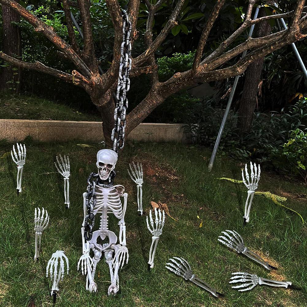 Halloween Realistic Skeleton Hand Ground Stake Light Up Foldable Reusable Halloween Bone Prop Cemetery Skeleton Hand Yard Decoration