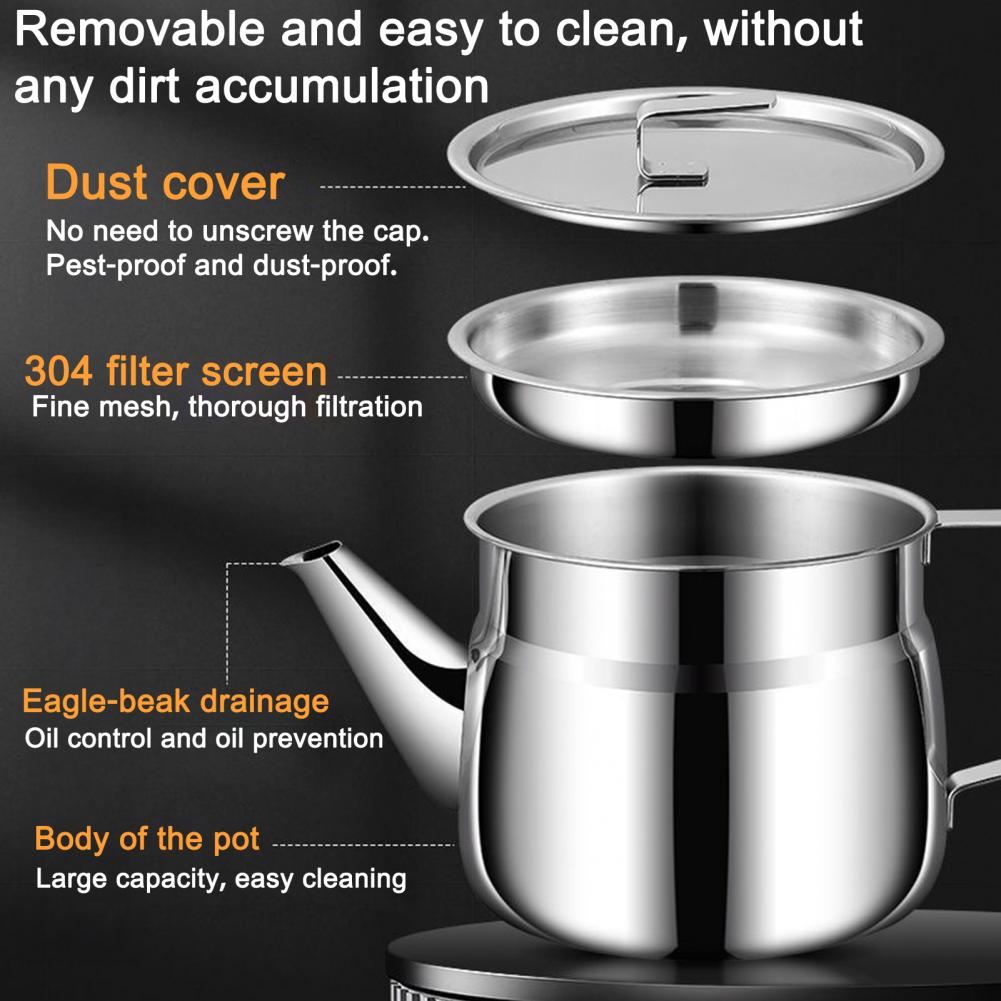 Small Kitchen Oil Container Compact Oil Stainless Steel Oil Filter Container with Fine Mesh Strainer Heat-resistant Kitchen Jug
