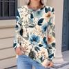 Women's Fashionable Casual Floral Retro Print Pleated Comfortable Round Neck Loose Long Sleeve T-shirt Top