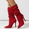 Women Pleated High Thin Heel Mid-calf Boots OL Outdoor Nightclub Evening Party Wedding Banquet Soical Gathering Botas De Mujer