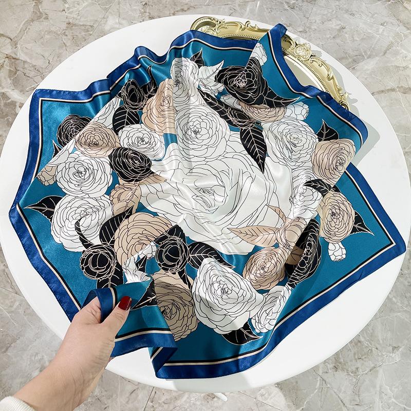 

Синий шелковый шарф из шелка камелии женский весенне-осенний тонкий шарф из шелка тутового дерева универсальный маленький квадратный шарф 70cm