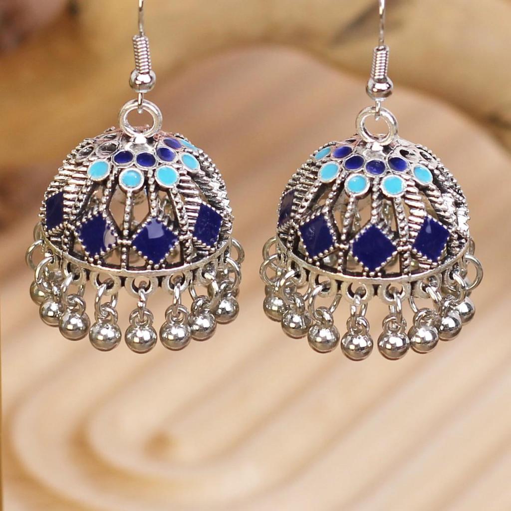 Retro Bohemian Tassel Bell Earrings with Hollow-Out Design