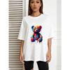 White Oversized T Shirt With Colorful Dripping Paint Bear Print For Casual Wear