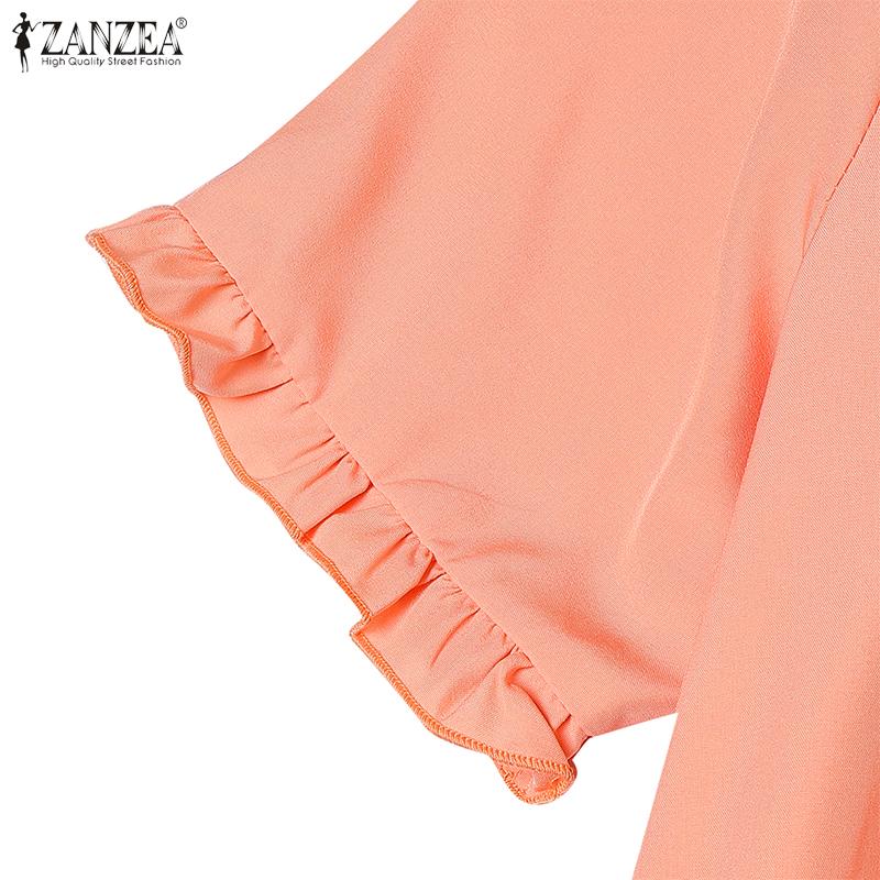 ZANZEA Women Casual Round Neck Summer Short Sleeve Dress