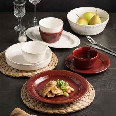 Red Ceramic Tableware Household Underglaze Colored Plate and Bowl Festive Gift Tableware Set Dinner Plates White Ceramic Bowls