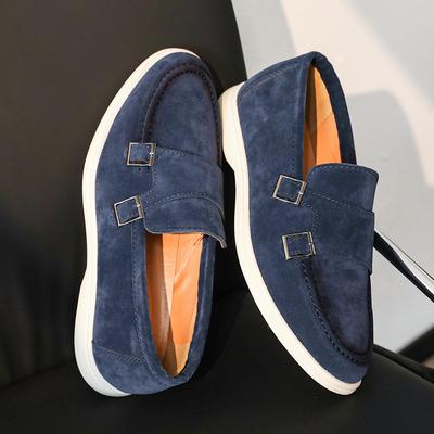 Lässige Leder Herren Doppel Schnalle Slipper Leichte Atmungsaktive Schuhe Herren Fahrschuhe Weiche Sohle Slip-on Business Schuhe Mokassins