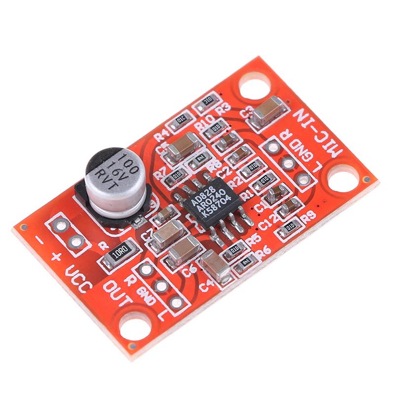 Ad828 Stereo Dynamic Microphone Preamplifier Board Mic Preamp Dc 3.7V-15V 12V