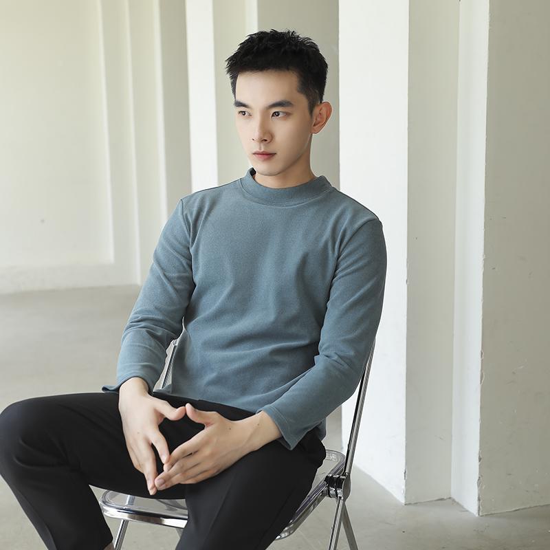 

Мужская кашемировая футболка с длинным рукавом и воротником-стойкой в корейском стиле XL