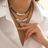 Vintage-Halsband aus Kunstleder mit Metallperlen, mehrlagig, geometrischer zylindrischer Anhänger, Halskette aus Legierung für Frauen und Männer, als Geschenk für den Alltag