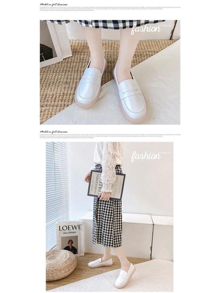 2025 Women's Versatile Soft Sole Flat Nurse Shoes - White Leather for Spring & Autumn