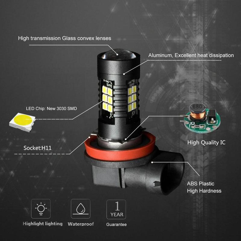 2Pcs 12V-24V CANBUS SMD3030 H8 H11 H11LL LED Bulbs HB4 9006 HB3 9005 H10 9012 hir2 H7 LED Car Fog Light White Auto Fog Lamp DRL