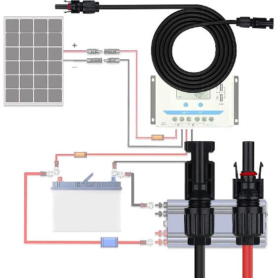 Ansxiy 20 Feet 10AWG Solar Extension Cable with Female and Male Weatherproof Connectors, Solar Panel Cable Wire Adapter Kit Tool (20FT Red + 20FT