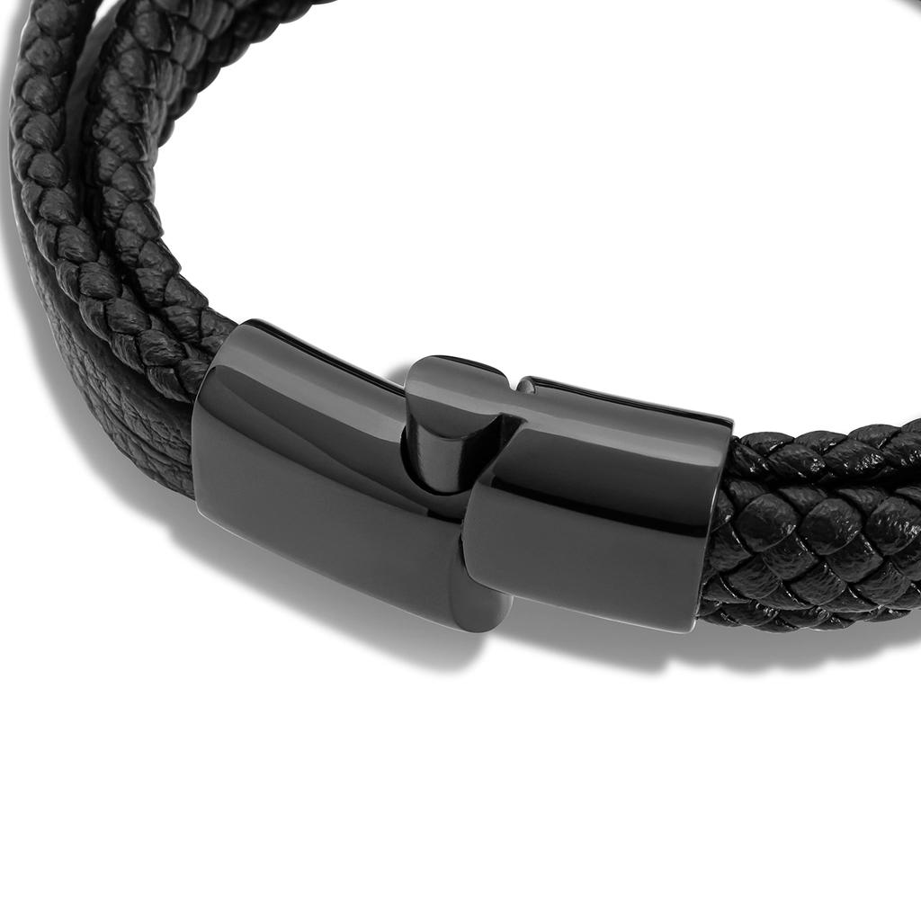 Bracelet 20cm Black Gold PU Leather Bangle Arm Jewelry Braided Wrap [SERASAR] Men's Men's