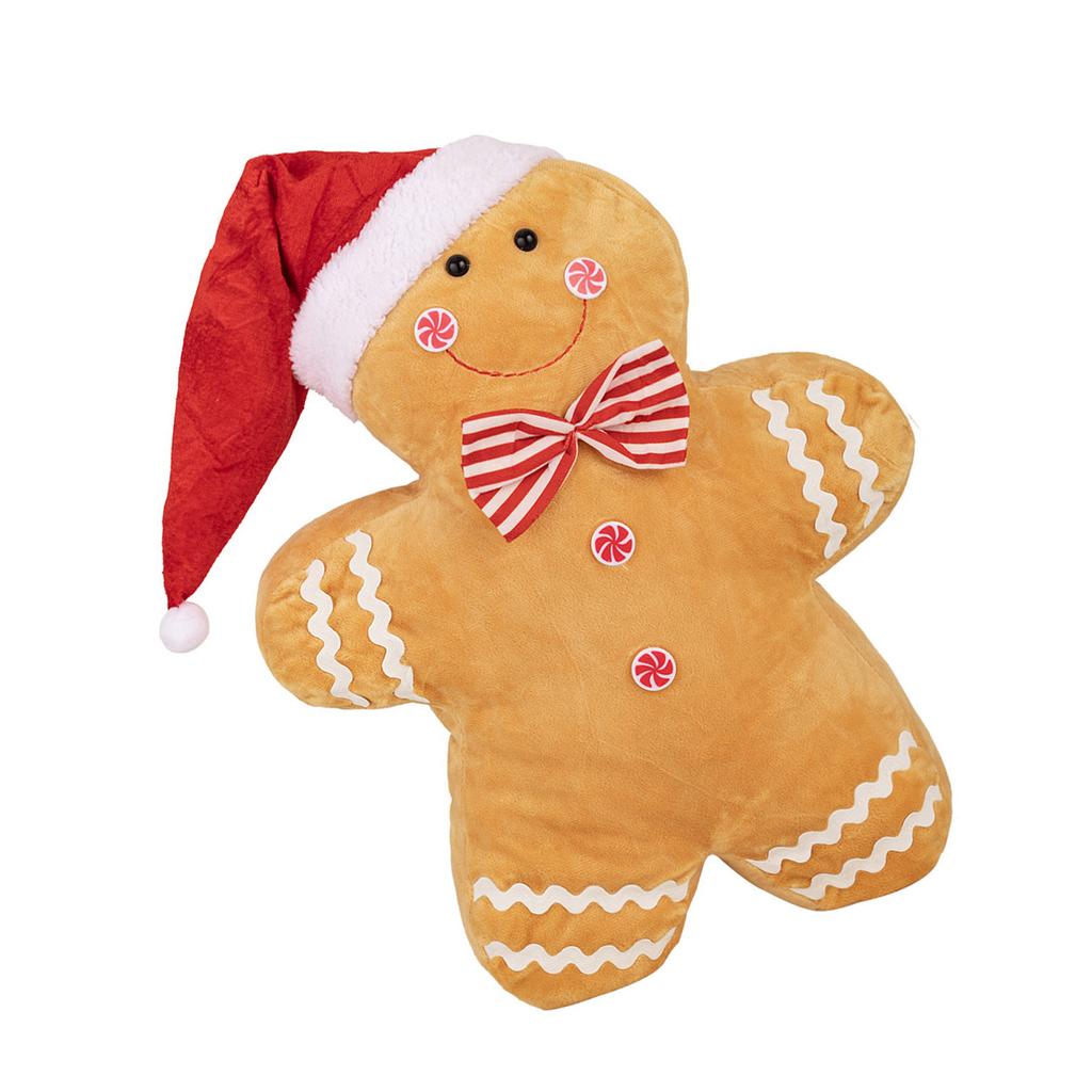 Festive Gingerbread Man Stuffed Throw Pillow for Christmas Festival Soft Plush Toy Pillow Seasonal Holiday Home Decors