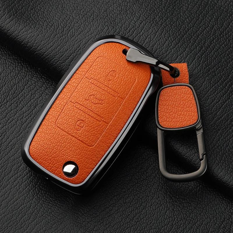 Metal And Leather 3 Button Car Key Case Cove For Vw Volkswagen Beetle Caddy Eos Golf Jetta Polo Scirocco Tiguan Touran Up