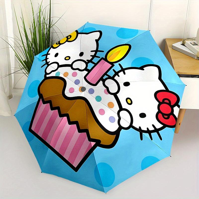 Hello Kitty, Birthday Automatic Open/Close Umbrella-Cute Umbrella with Cute Design, Portable 3-Fold Compact Umbrella for Men & Women, Hallow